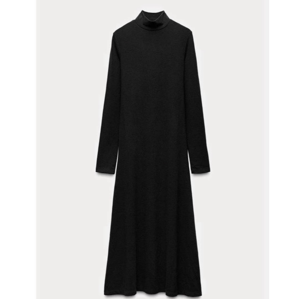 Zara Knit Classic Black Long Sleeve Dress